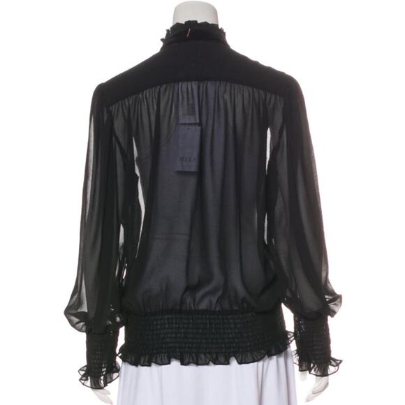 Elegant Misa Los Angeles Roial Top - Black Chiffon Blouse Tie Sash Velvet Large - Picture 5 of 9